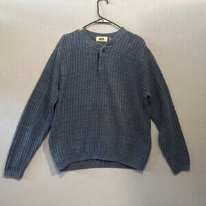 Haggar Sweater Men's Large Blue Cable Knit Long Sleeve 3 Button Closure Cotton